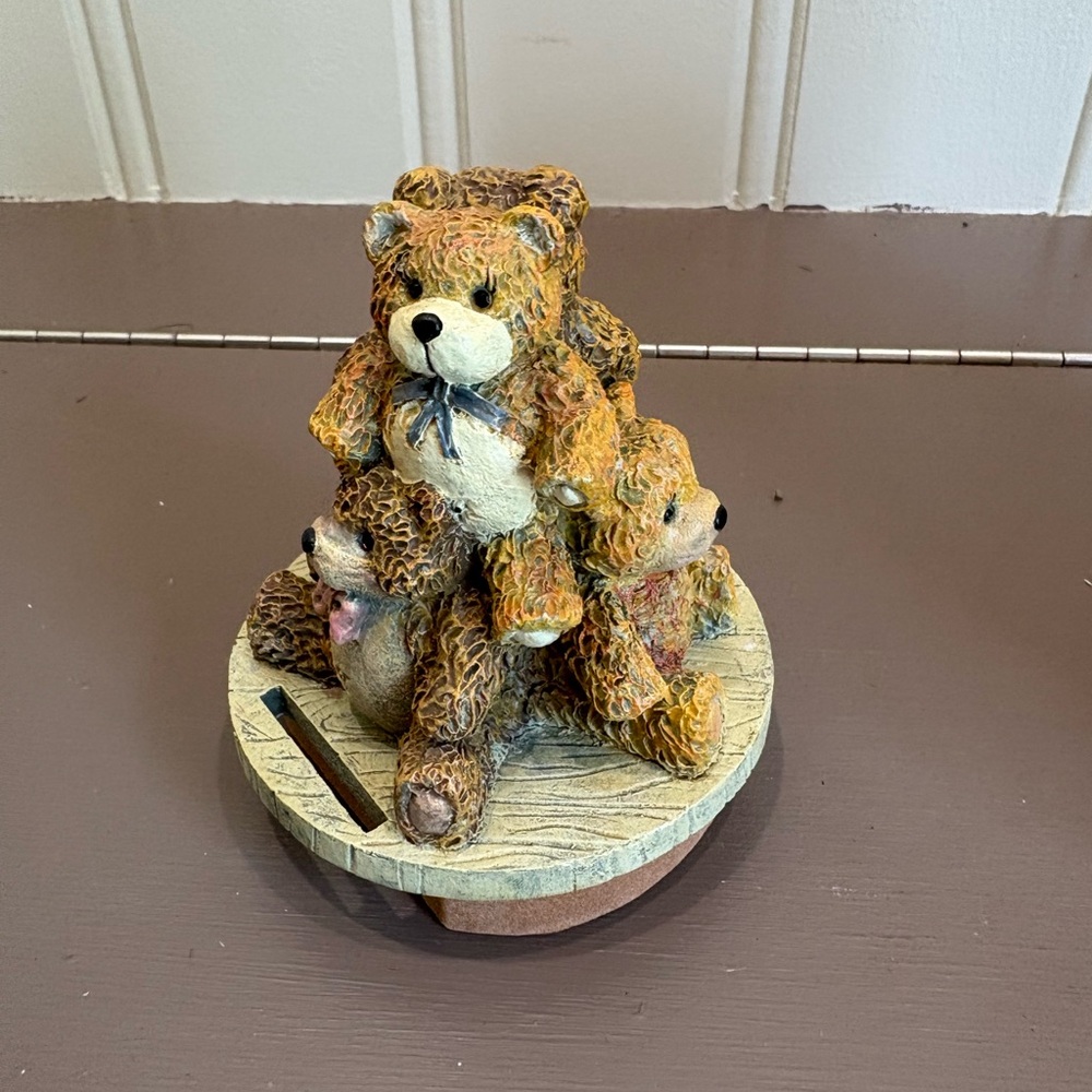 Ceramic Brown Bear Family Figurine Candle Topper